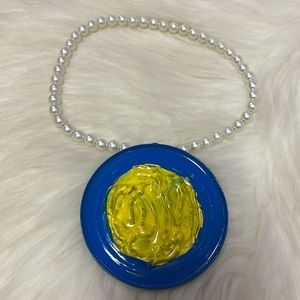 Scramble Eggs Pendant and Stretchy Faux Pearl Hand Design Necklace